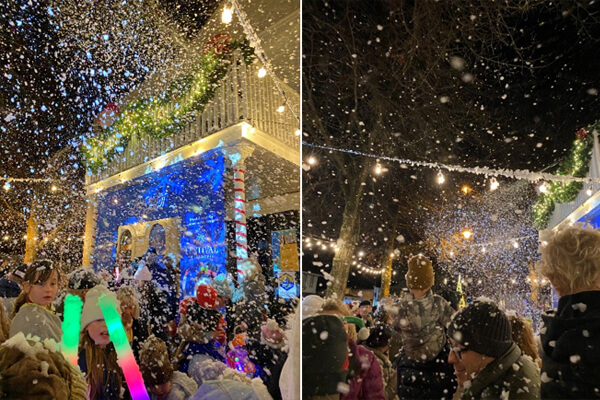 People enjoying the snow flurries.